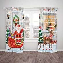 1套(2片)聖誕鹿和聖誕老人數字印花聚酯纖維窗簾,適用於客廳、臥室、廚房、浴室、飯廳、咖啡廳、家居裝飾、冬季 - 玫瑰紅 - 查看 3