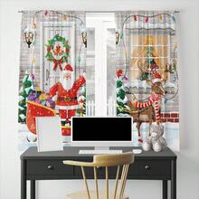 1套(2片)聖誕鹿和聖誕老人數字印花聚酯纖維窗簾,適用於客廳、臥室、廚房、浴室、飯廳、咖啡廳、家居裝飾、冬季 - 玫瑰紅 - 查看 6