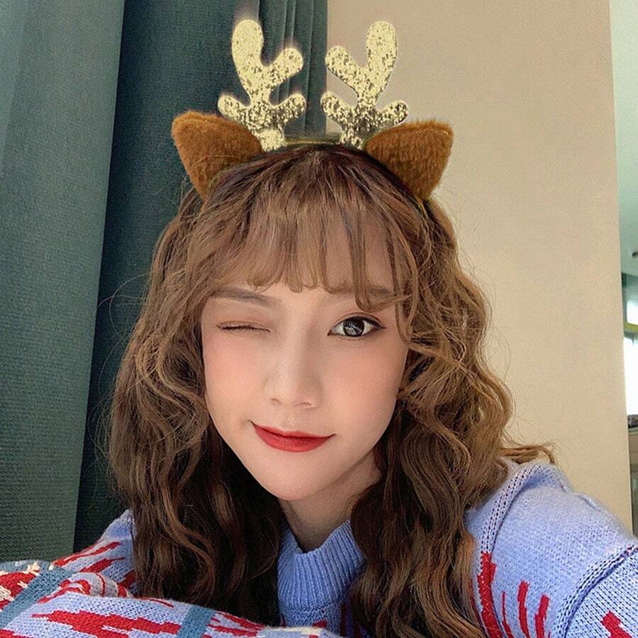 1 件女孩多色发光鹿角头带，圣诞节森系风格发饰 - 彩色 - 查看 1