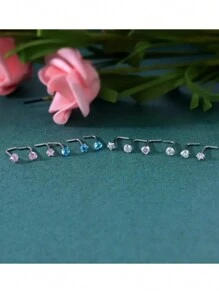 12入組不銹鋼手術鼻針環,s形/l形鼻針套裝,愛心鼻針,五角星鼻針