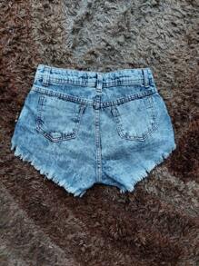 Women Denim Shorts - 淺色水洗藍 - 查看 2