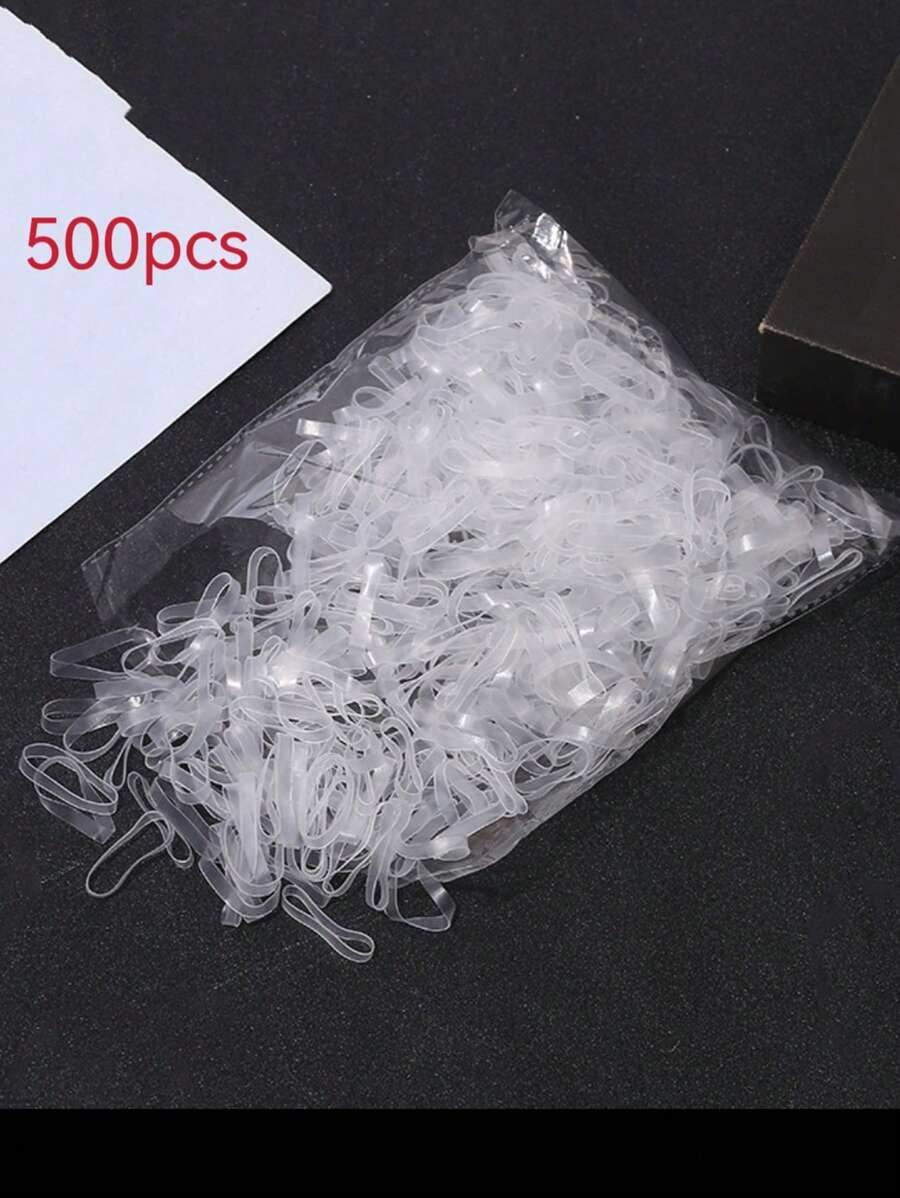 500 Piezas Ligas De Cabello Elásticas Desechables Transparentes Gruesas, Bandas De Goma Pequeñas Para Adultos, Duraderas Y De Alta Elasticidad - transparente - Ver 1