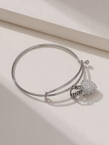 1 件时尚可爱甜美风格百搭水钻装饰字母和心形人造女士手链，适合休闲、派对、度假、日常佩戴