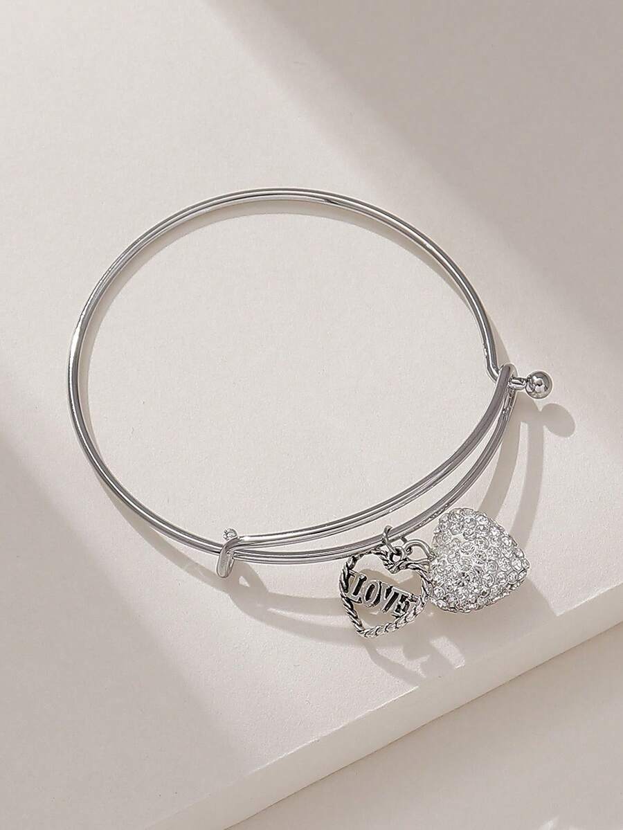 1 件时尚可爱甜美风格百搭水钻装饰字母和心形人造女士手链，适合休闲、派对、度假、日常佩戴