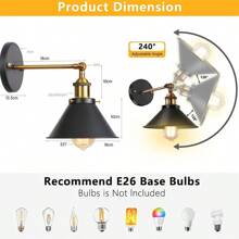 1個古董黑牆燈,可調節240度的工業牆壁燈,適用於餐廳、畫廊、廚房、房間入口 - 黑色 - 查看 2