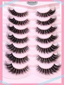 Asiteo 7 Pairs 3D Transparent Eyelashes With Natural Soft Faux Mink Lashes, Fluffy Curly Cat Eye False Eyelashes - 黑色 - 查看 3