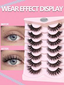 Asiteo 7 Pairs 3D Transparent Eyelashes With Natural Soft Faux Mink Lashes, Fluffy Curly Cat Eye False Eyelashes - 黑色 - 查看 2