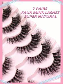 Asiteo 7 Pairs 3D Transparent Eyelashes With Natural Soft Faux Mink Lashes, Fluffy Curly Cat Eye False Eyelashes - 黑色 - 查看 5