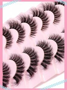 Asiteo 7 Pairs 3D Transparent Eyelashes With Natural Soft Faux Mink Lashes, Fluffy Curly Cat Eye False Eyelashes - 黑色 - 查看 4
