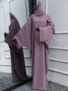 1 pieza Abaya de mujer de manga de murciélago larga, suelta y cómoda, adecuada para uso diario, todo el año, sin pañuelo para la cabeza - Morado Violeta - Ver 3