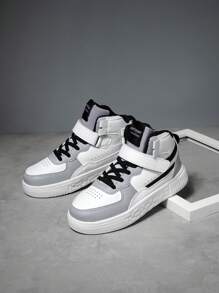 1pair Kids' High-Top Sneakers, Upgraded Version, For Sports, Skateboarding, Casual Wear, Running, Fashionable And Breathable, Unisex - Light Grey - View 6