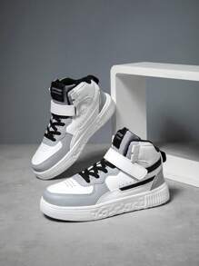 1pair Kids' High-Top Sneakers, Upgraded Version, For Sports, Skateboarding, Casual Wear, Running, Fashionable And Breathable, Unisex - Light Grey - View 3