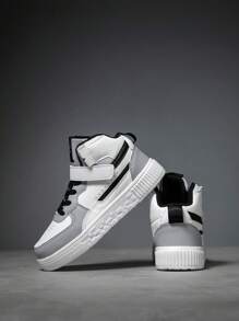 1pair Kids' High-Top Sneakers, Upgraded Version, For Sports, Skateboarding, Casual Wear, Running, Fashionable And Breathable, Unisex - Light Grey - View 4