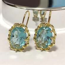 1對華麗的金色藍寶石耳環,復古婚禮耳環,淑女精緻珠寶首飾