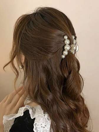 1 件 7 厘米仿珍珠装饰甜美简约发夹，适合日常使用，优雅头饰发夹发夹发夹发夹发夹，学校用品，学院，珍珠发饰秋冬度假装女士