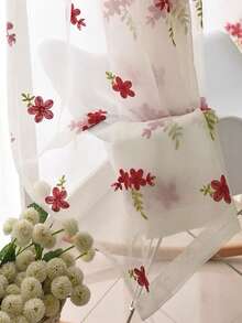 1入組鄉村風格紅色刺繡花草圖案透紗窗簾,適用於客廳,臥室,廚房裝飾 - 紅色 - 查看 2