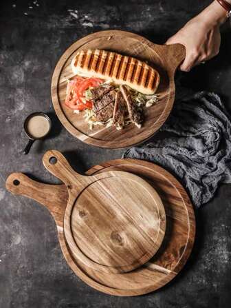 1入圓形木製托盤,牛排和披薩盤,北歐和日本風格的烤盤,加厚設計,適用於家居,水果、甜點、蛋糕和茶的餐具,ins風格