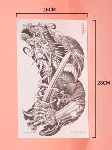 1pc Samurai Slaying Dragon Impermeable Y No Reflectante Tatuaje Temporal Pegatina Para El Pecho De Los Hombres - Negro - Ver 3