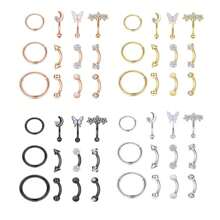 12入組女士男士rook穿孔珠寶,眉環、眉飾品、眉針穿孔珠寶、彎曲的啞鈴、rook耳環、肚臍唇環、軟骨耳環、daith Tragus Helix Conch穿孔珠寶 - 銀色 - 查看 3