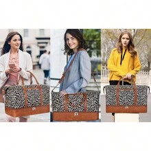 女士在外過夜旅行包，大型旅行手提袋，適用於飛機周末行李袋，具乾濕分離防水鞋收納隔層和口袋，男性皮革旅行商務化妝品禮品，耐用，大容量，手提行李