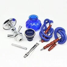 1set Blue Glass Hookah For Single/double Pipes Shisha Smoking With A Hose For Bar - Blue - View 2