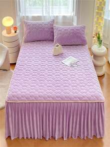 Ruffled Fitted Sheet + 2 Pillowcases - Beige - View 1