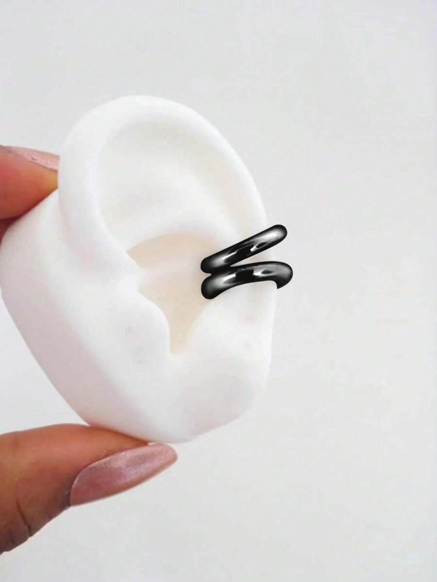 2入組女式假耳環,時尚圓形耳夾,非穿刺式耳袖,適用於女孩子的珠寶禮物 - 黑色 - 查看 1