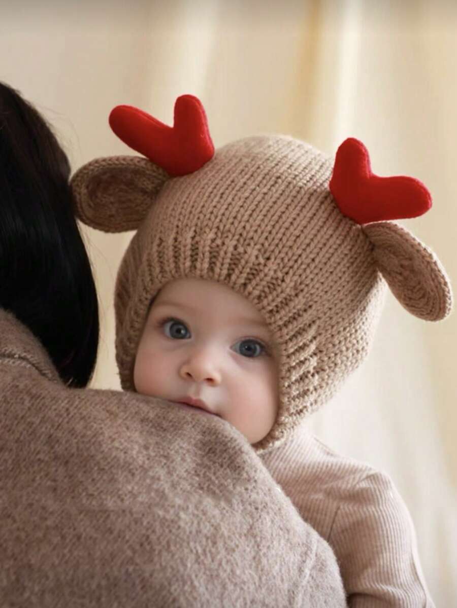 1 件裝咖啡色聖誕鹿角護耳兒童帽子 - 卡其色 - 查看 1