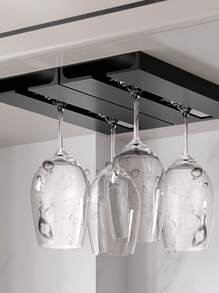 1pc Kitchen & Living Room Wine Glass Hanging Rack, Plastic Stemware Free-standing Goblet Display Holder - Black - View 3