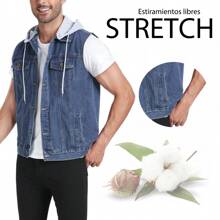 Chaleco Mezclilla Negro Hombre Capucha Algodón Desmontable - Azul - Ver 2