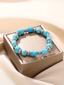1入藍色綠松石珠子手鍊,波希米亞風格鋅合金女性手鍊,適用於海灘穿著