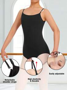 Women Adjustable Stretchable Basic Ballet Clothes Dance Leotard With Straps - Black - View 3