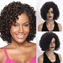 12英寸合成纖維s/m碎捲美式短髮假髮,黑色,適用於日常使用 - 彩色 - 查看 1