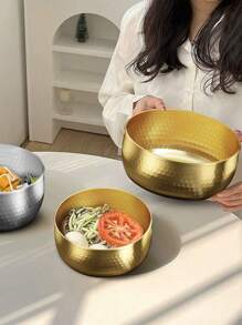 1pc Stainless Steel Korean Style Ramen/Noodle/Snail Powder/Soup Bowl With Anti-Scald Lid Used In Restaurant, Home, Creative Tableware,Kitchen,Christmas Gift - Gold - View 12