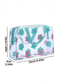 1pc Pvc Floral Pattern Toiletry Bag, Travel Waterproof Cosmetic Bag - Green - View 2