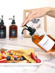 500ml/16.9oz Glass Coffee Syrup Dispenser Pump Bottle, Black Upgraded Version Pump (Stickers Not Included), Suitable For Coffee Shops - Black - View 4