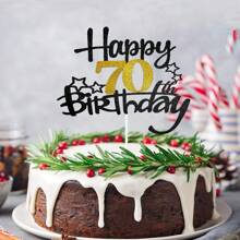 1 Pc 10th 13th 16th 18th 20th 21th 30th 35th 40th 45th 50th 55th 60th 70th 75th 80th 85th 90th Happy Birthday Cake Topper, Happy Birthday Cake Decoration 10 13 16 18 20 21 30 35 40 45 50 55 60 70 75 80 85 90 Year Anniversary Birthday Party Decor Gift Plugin Supplies(Black Gold),Christmas - Black Gold - View 2