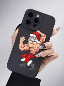 1入組聖誕肌肉男紋理霧黑色tpu軟殼手機保護殼,全防護,防塵防水,適用於iphone 7/8/11/12/13/14/15/x/xr/xs/plus/pro/pro Max/se3/mini系列手機 - 黑色 - 查看 3