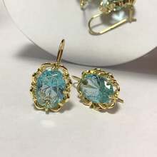 1對華麗的金色藍寶石耳環,復古婚禮耳環,淑女精緻珠寶首飾