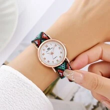 New Fashion Bohemian Style Colorful Knitted Strap 12 Digits Wrist Watch - Black - View 2