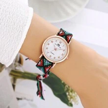 New Fashion Bohemian Style Colorful Knitted Strap 12 Digits Wrist Watch - Black - View 3