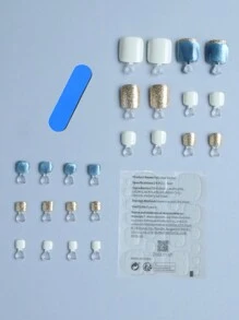 24入組方形貓眼和金色閃粉腳趾甲套組,含1個果凍針和1個指甲文件 - 彩色 - 查看 2