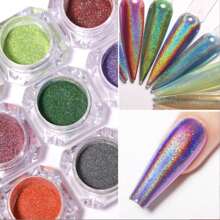 Holographic Mirror Effect Powder, Laser Effect Color 9# + Applicator - Green - View 1