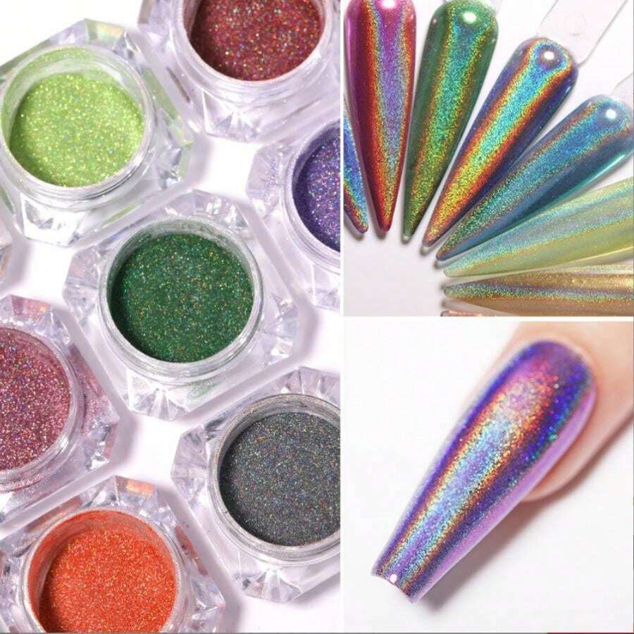 Holographic Mirror Effect Powder, Laser Effect Color 9# + Applicator - Green - View 1