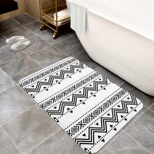 1pc Black & White Patterned Memory Foam Soft Absorbent Non-slip Bath Mat, Suitable For Bathroom And Room Decoration - Black and White - View 2