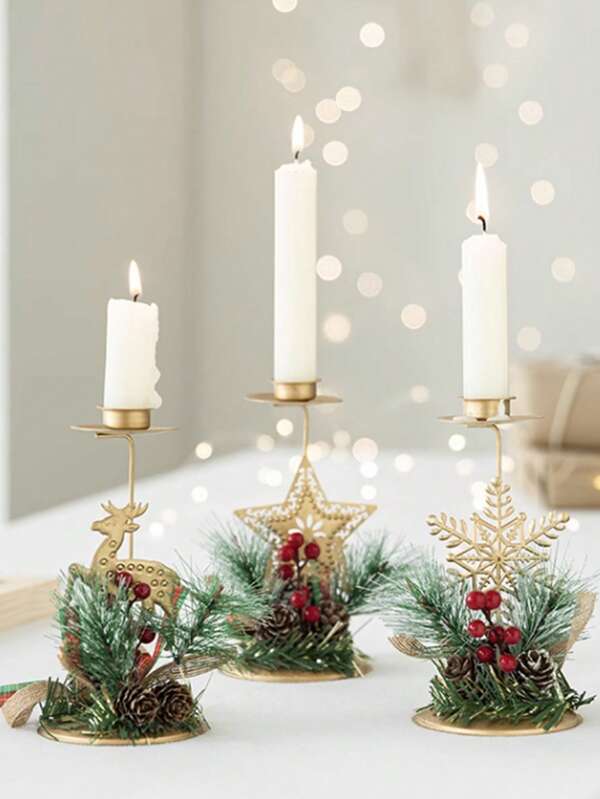 Christmas Decorations, Goldcolored Iron Candle Holder, Table