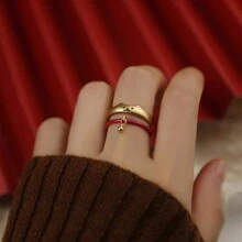 1對可愛貓咪鈴鐺造型時尚疊穿開口滴狀戒指套裝 - 藍色 - 查看 2