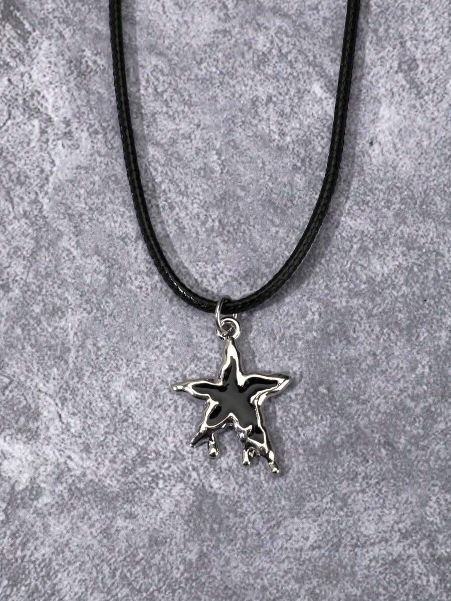 新款黑暗系個性化朋克風不對稱項鍊,星月設計 - 銀色 - 查看 1