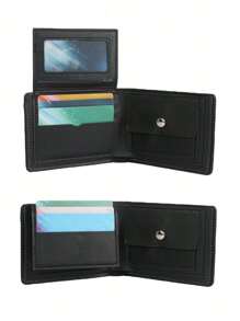 时尚休闲复古美金钱包带多个卡槽和功能男士便携短款零钱包钱包钱包小钱包男士钱包真皮 - 黑色 - 查看 6