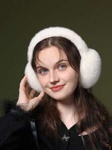 1pc White Winter Fleece Ear Muffs Warm And Windproof - White - View 1